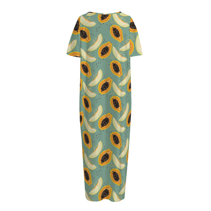 Papaya And Melon Pattern Print Short Sleeve Long Nightdress