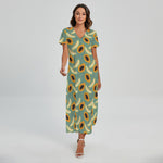 Papaya And Melon Pattern Print Short Sleeve Maxi Dress