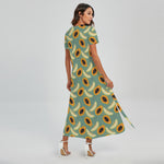Papaya And Melon Pattern Print Short Sleeve Maxi Dress