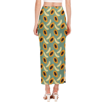 Papaya And Melon Pattern Print Side Slit Maxi Skirt