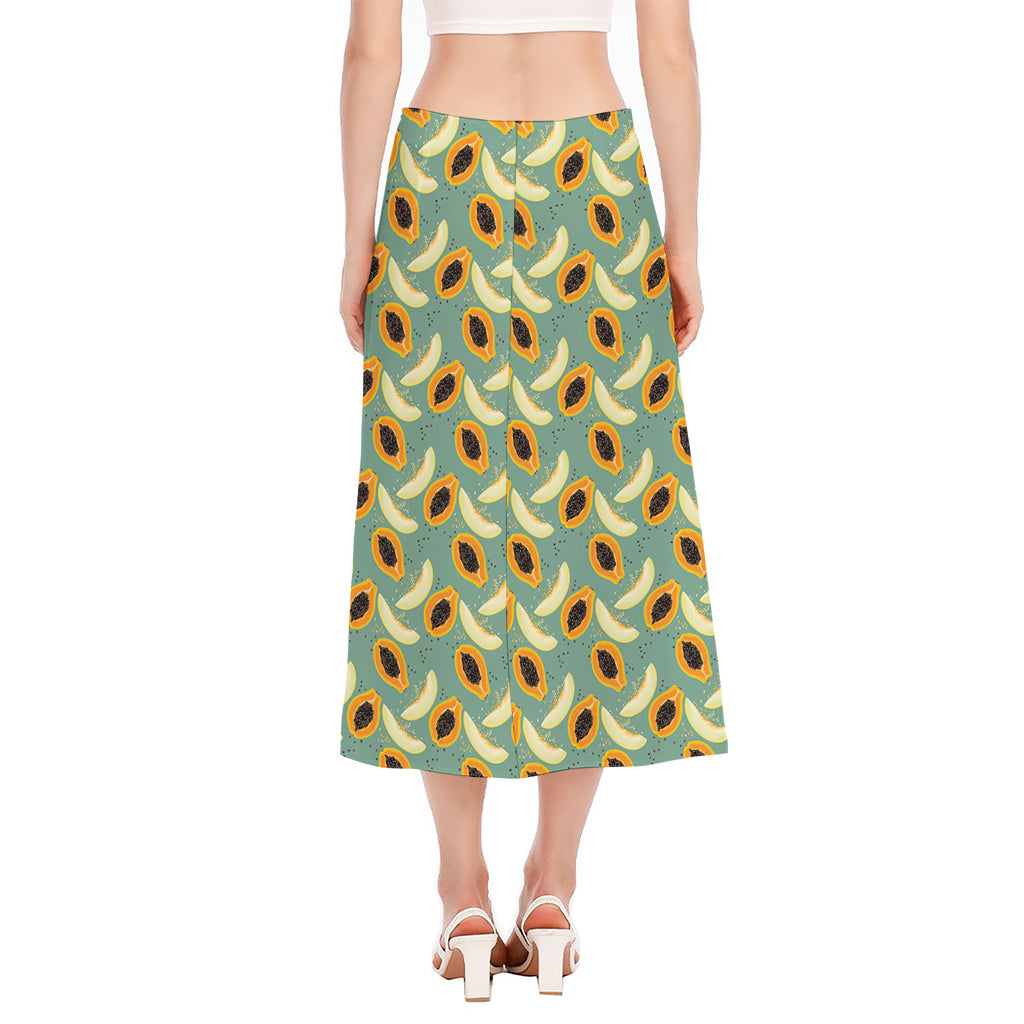 Papaya And Melon Pattern Print Side Slit Midi Skirt