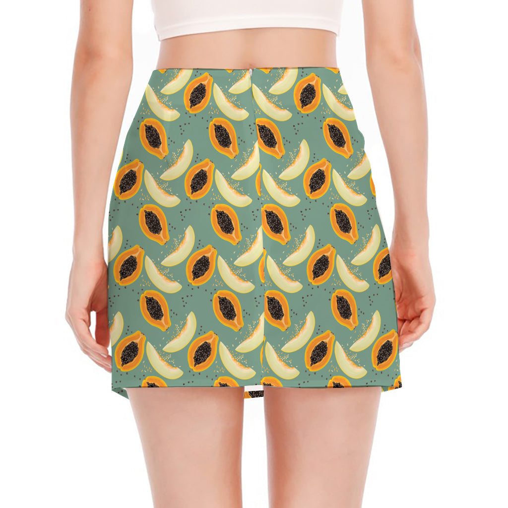 Papaya And Melon Pattern Print Side Slit Mini Skirt