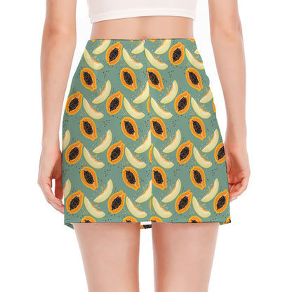 Papaya And Melon Pattern Print Side Slit Mini Skirt