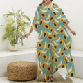 Papaya And Melon Pattern Print Silk V-Neck Kaftan Dress
