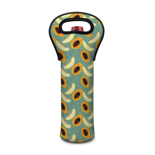 Papaya And Melon Pattern Print Single Neoprene Wine Tote