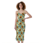 Papaya And Melon Pattern Print Slim Fit Midi Cami Dress