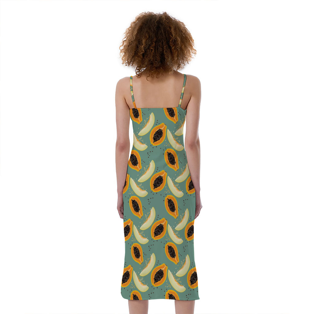 Papaya And Melon Pattern Print Slim Fit Midi Cami Dress