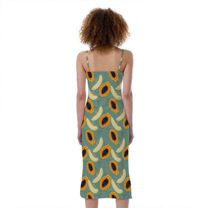 Papaya And Melon Pattern Print Slim Fit Midi Cami Dress