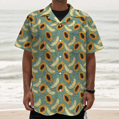 Papaya And Melon Pattern Print Textured Short Sleeve Shirt