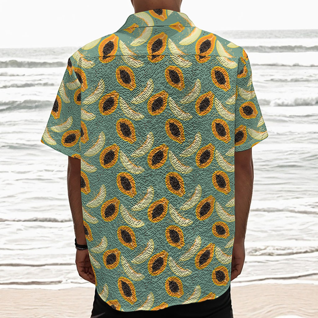 Papaya And Melon Pattern Print Textured Short Sleeve Shirt
