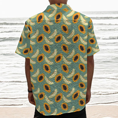 Papaya And Melon Pattern Print Textured Short Sleeve Shirt