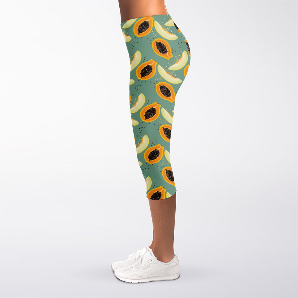 Papaya And Melon Pattern Print Women's Capri Leggings