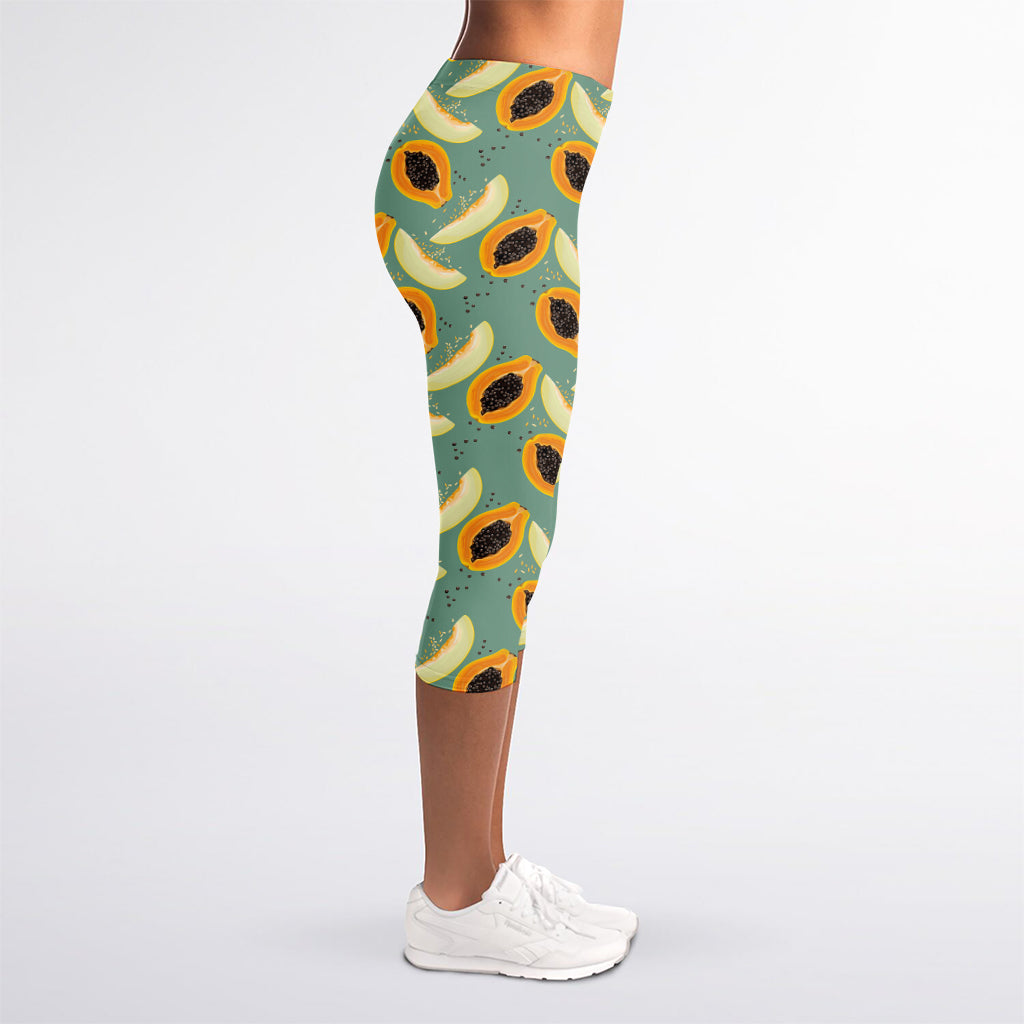 Papaya And Melon Pattern Print Women's Capri Leggings