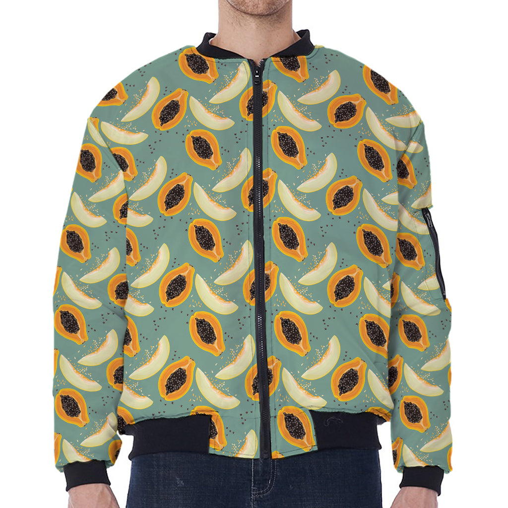 Papaya And Melon Pattern Print Zip Sleeve Bomber Jacket