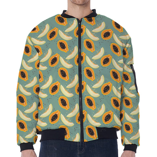 Papaya And Melon Pattern Print Zip Sleeve Bomber Jacket