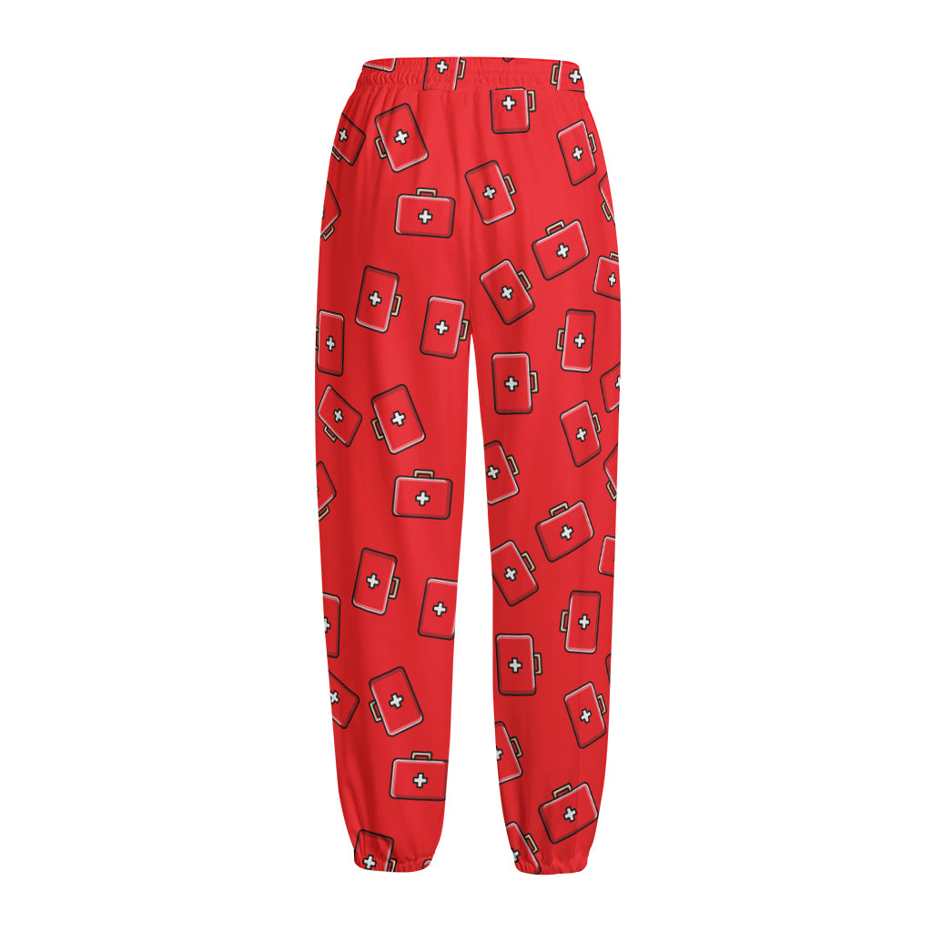 Paramedic First Aid Kit Pattern Print Fleece Lined Knit Pants