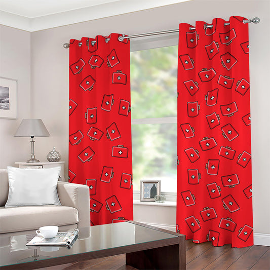 Paramedic First Aid Kit Pattern Print Grommet Curtains