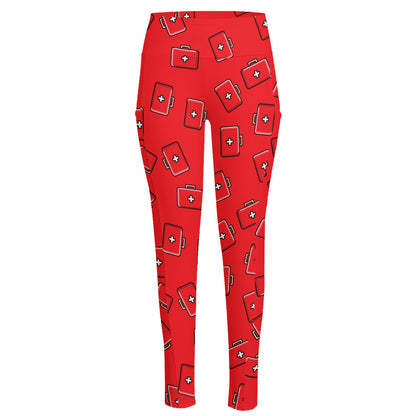 Paramedic First Aid Kit Pattern Print High-Waisted Pocket Leggings