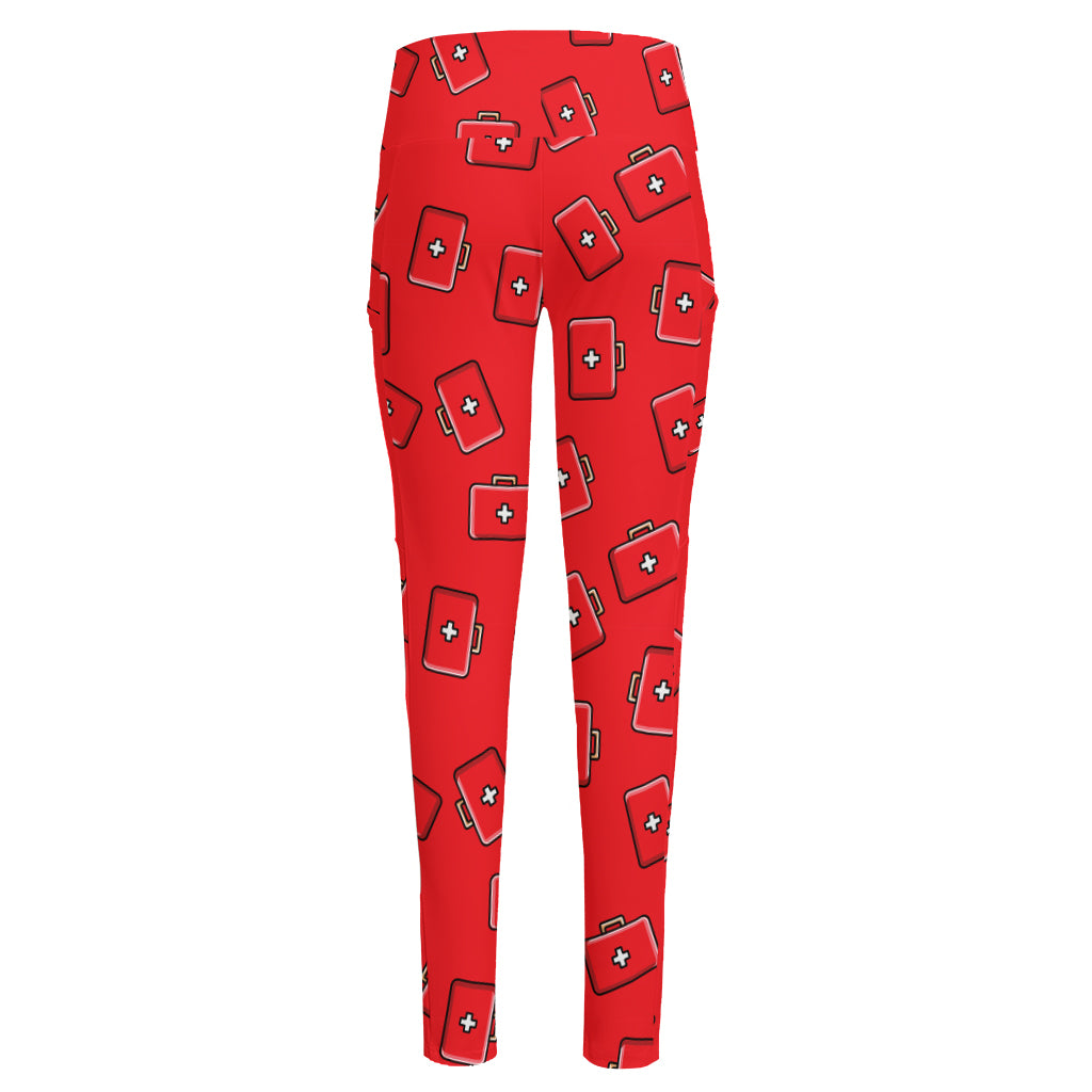 Paramedic First Aid Kit Pattern Print High-Waisted Pocket Leggings