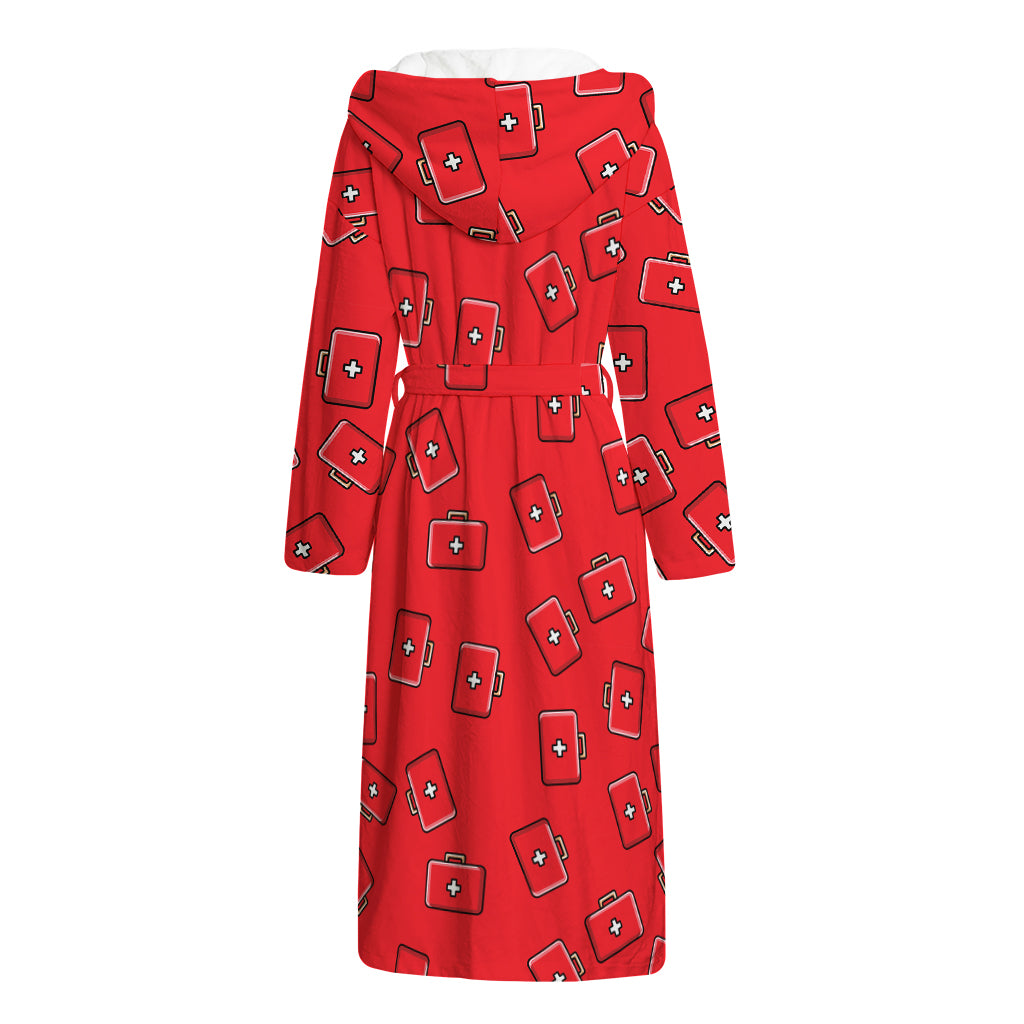 Paramedic First Aid Kit Pattern Print Hooded Bathrobe