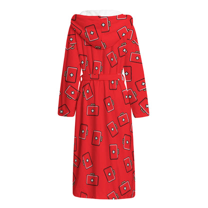 Paramedic First Aid Kit Pattern Print Hooded Bathrobe