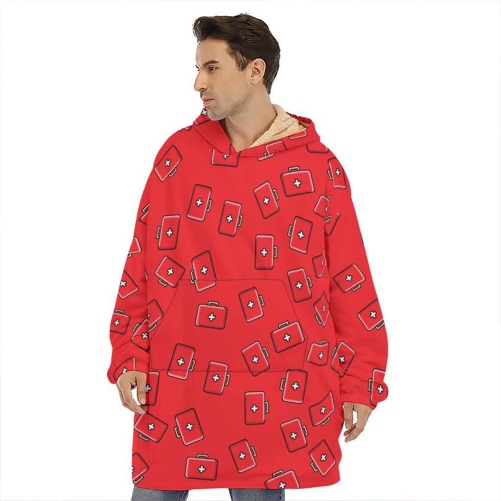 Paramedic First Aid Kit Pattern Print Hoodie Blanket
