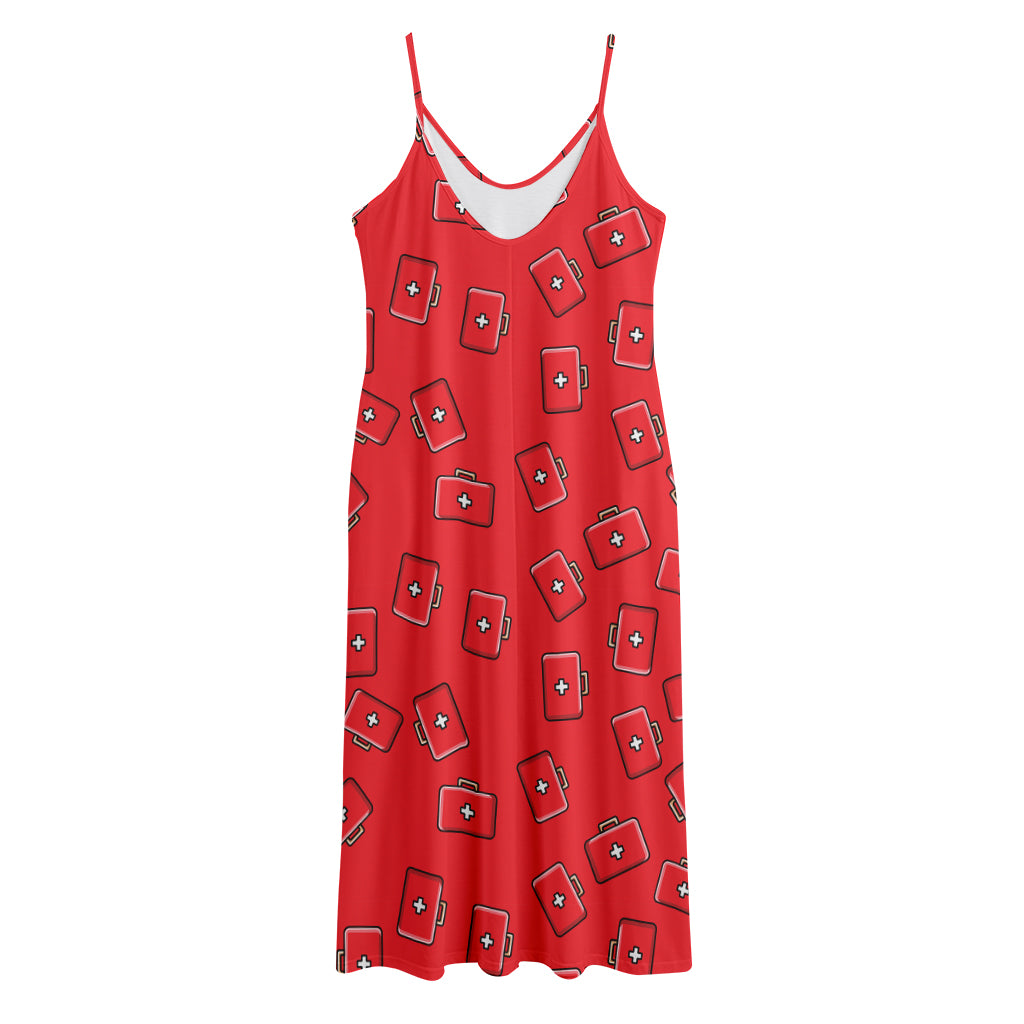 Paramedic First Aid Kit Pattern Print Jersey Midi Cami Dress