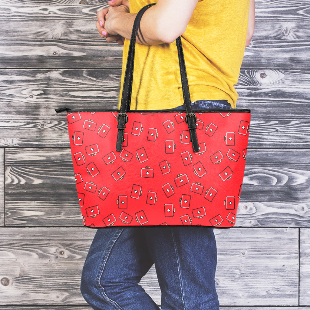 Paramedic First Aid Kit Pattern Print Leather Tote Bag