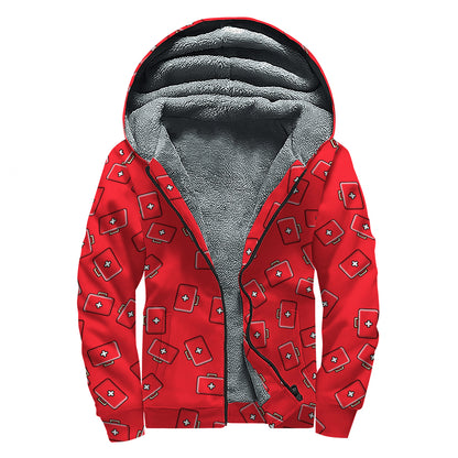 Paramedic First Aid Kit Pattern Print Sherpa Lined Zip Up Hoodie