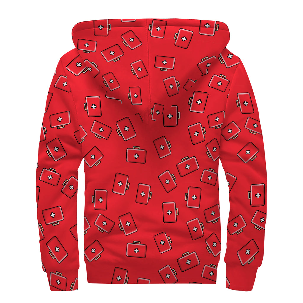 Paramedic First Aid Kit Pattern Print Sherpa Lined Zip Up Hoodie