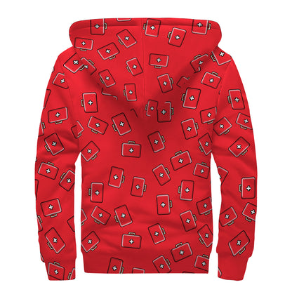 Paramedic First Aid Kit Pattern Print Sherpa Lined Zip Up Hoodie