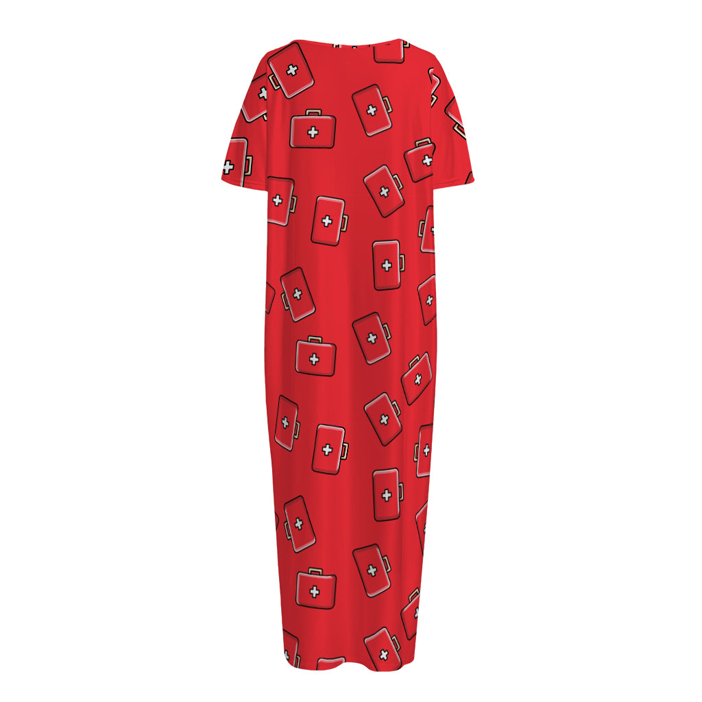 Paramedic First Aid Kit Pattern Print Short Sleeve Long Nightdress