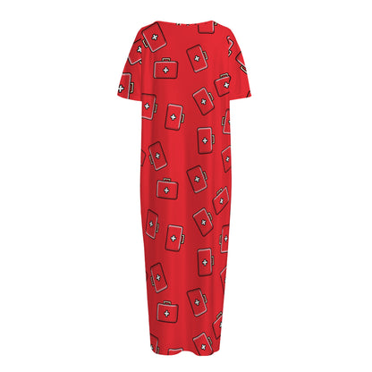 Paramedic First Aid Kit Pattern Print Short Sleeve Long Nightdress