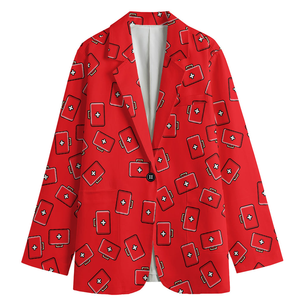 Paramedic First Aid Kit Pattern Print Women's Cotton Blazer