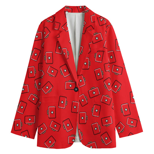 Paramedic First Aid Kit Pattern Print Women's Cotton Blazer