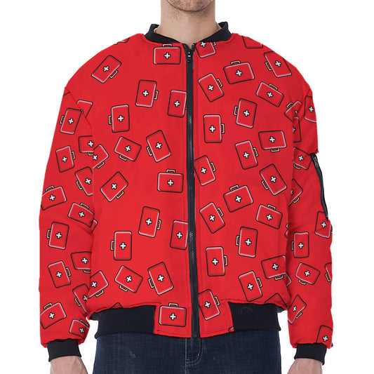 Paramedic First Aid Kit Pattern Print Zip Sleeve Bomber Jacket