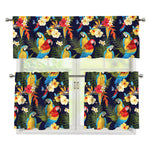 Parrot And Flower Pattern Print 3 Piece Kitchen Curtains