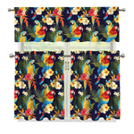 Parrot And Flower Pattern Print 3 Piece Kitchen Curtains