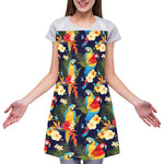 Parrot And Flower Pattern Print Adjustable Apron