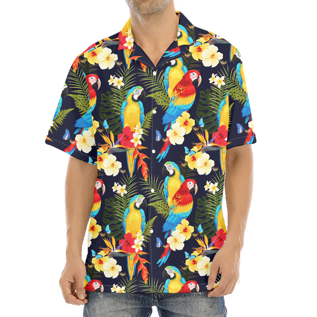 Parrot And Flower Pattern Print Aloha Shirt