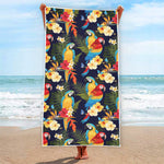 Parrot And Flower Pattern Print Beach Towel