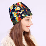 Parrot And Flower Pattern Print Beanie
