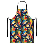 Parrot And Flower Pattern Print Bib Apron With Pocket