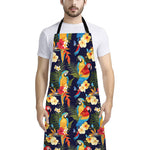 Parrot And Flower Pattern Print Bib Apron With Pocket