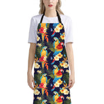 Parrot And Flower Pattern Print Bib Apron With Pocket