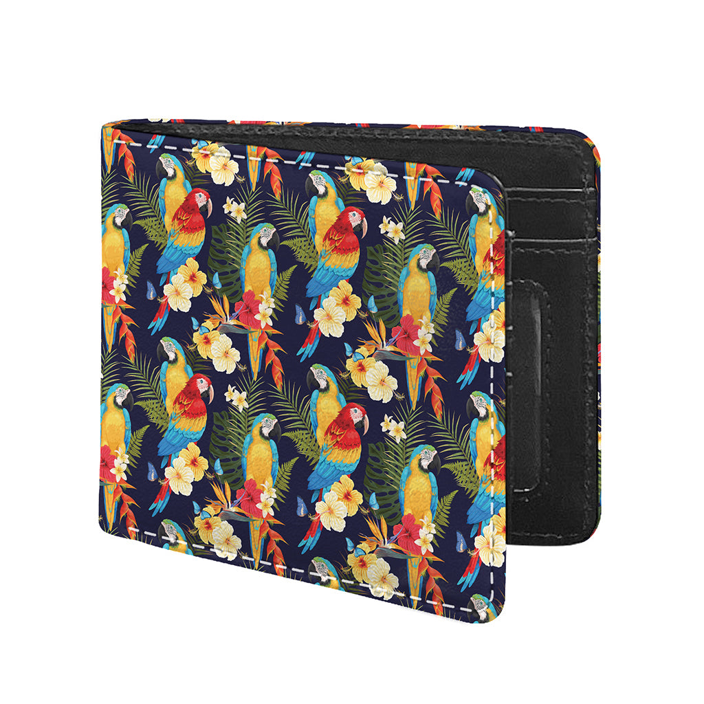 Parrot And Flower Pattern Print Bifold Wallet