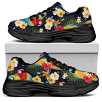 Parrot And Flower Pattern Print Black Chunky Shoes