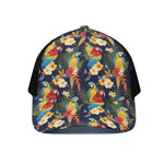 Parrot And Flower Pattern Print Black Mesh Trucker Cap