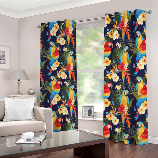 Parrot And Flower Pattern Print Blackout Grommet Curtains
