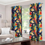 Parrot And Flower Pattern Print Blackout Grommet Curtains